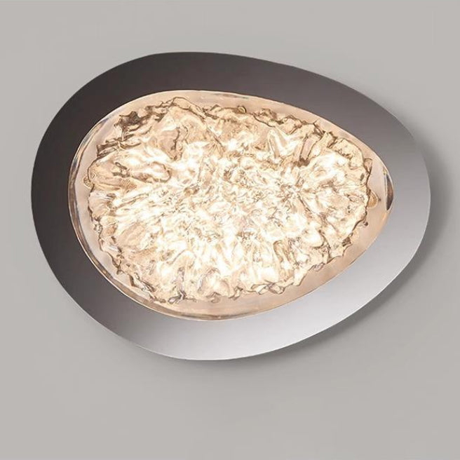 Plafonnier LED moderne Art Déco en acier inoxydable et résine ovale avec effet de glace craquelée pour chambre 