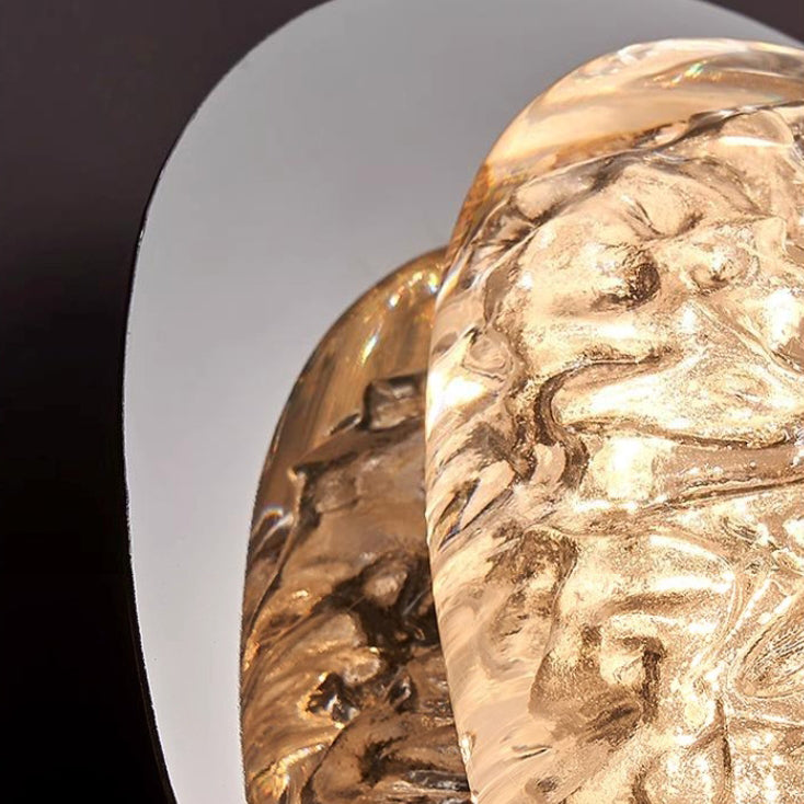 Plafonnier LED moderne Art Déco en acier inoxydable et résine ovale avec effet de glace craquelée pour chambre 