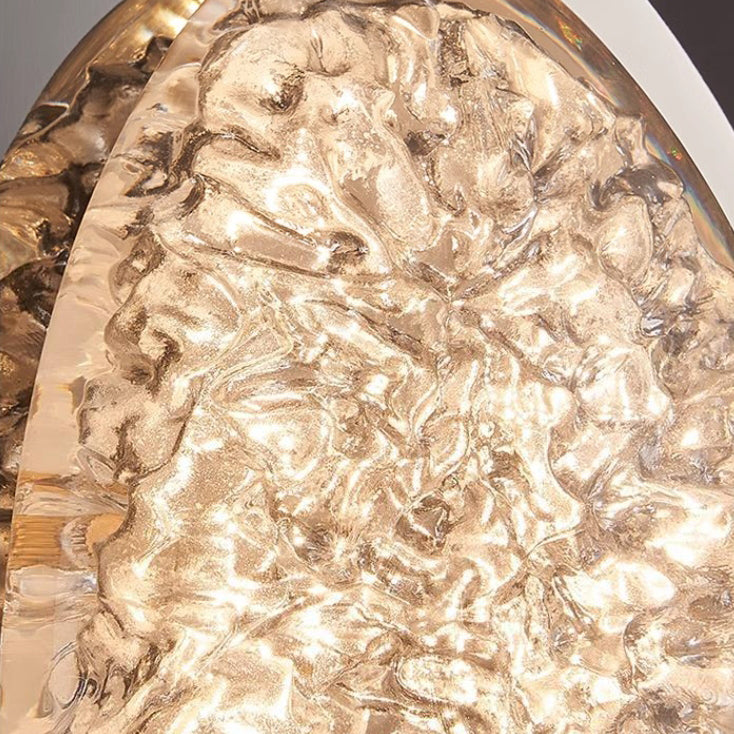 Plafonnier LED moderne Art Déco en acier inoxydable et résine ovale avec effet de glace craquelée pour chambre 