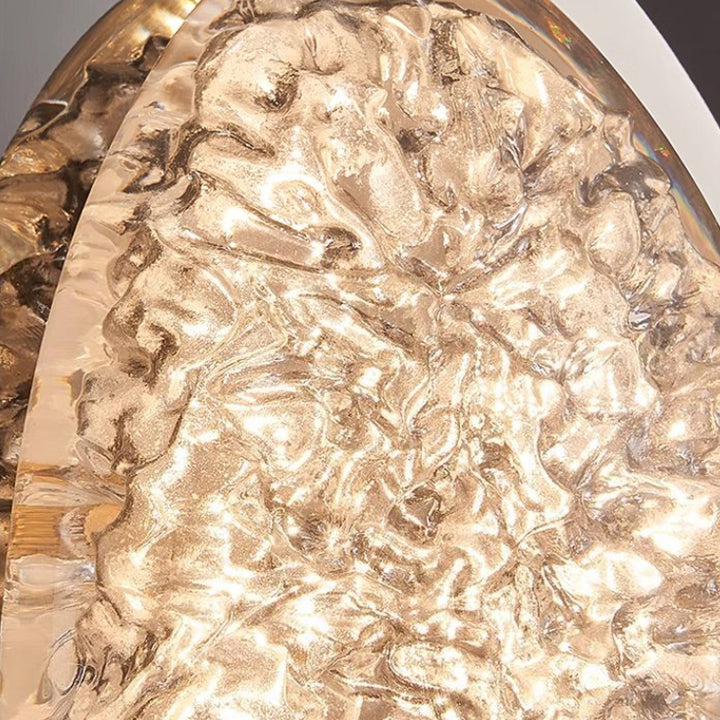 Plafonnier LED moderne Art Déco en acier inoxydable et résine ovale avec effet de glace craquelée pour chambre 