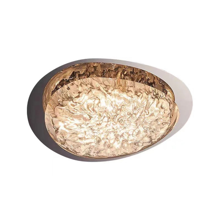 Plafonnier LED moderne Art Déco en acier inoxydable et résine ovale avec effet de glace craquelée pour chambre 