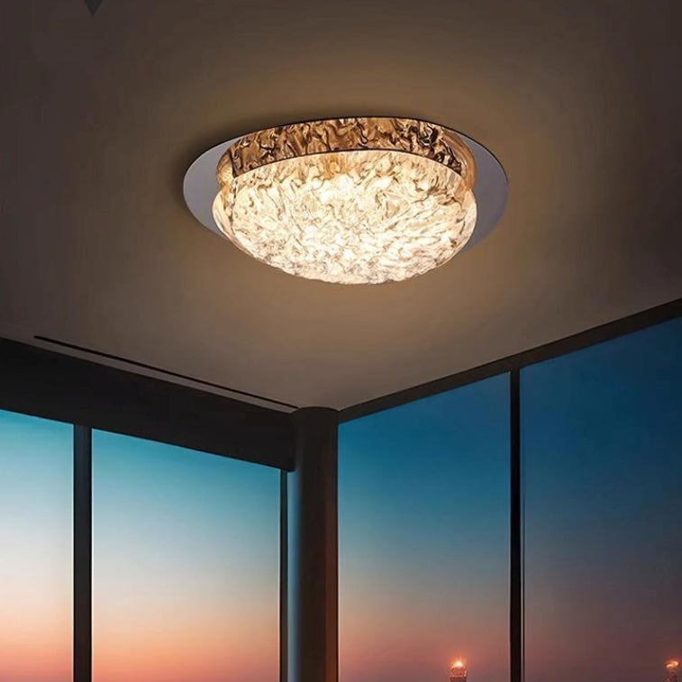 Plafonnier LED moderne Art Déco en acier inoxydable et résine ovale avec effet de glace craquelée pour chambre 