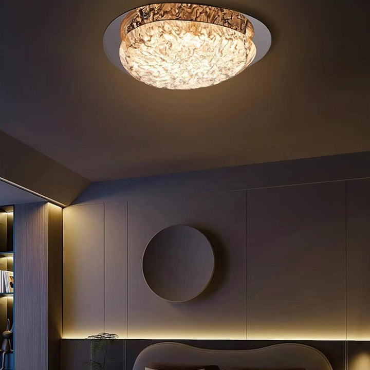 Plafonnier LED moderne Art Déco en acier inoxydable et résine ovale avec effet de glace craquelée pour chambre 