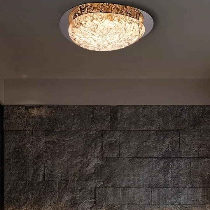 Plafonnier LED moderne Art Déco en acier inoxydable et résine ovale avec effet de glace craquelée pour chambre 