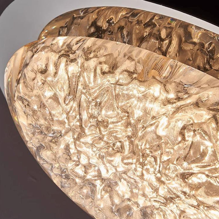 Plafonnier LED moderne Art Déco en acier inoxydable et résine ovale avec effet de glace craquelée pour chambre 