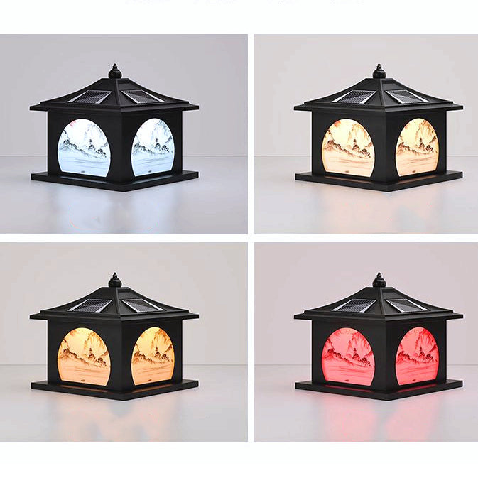 Traditional Chinese Solar Waterproof Iron ABS PC Pointed Square Landscape LED Landscape Lighting Outdoor Light For Garden