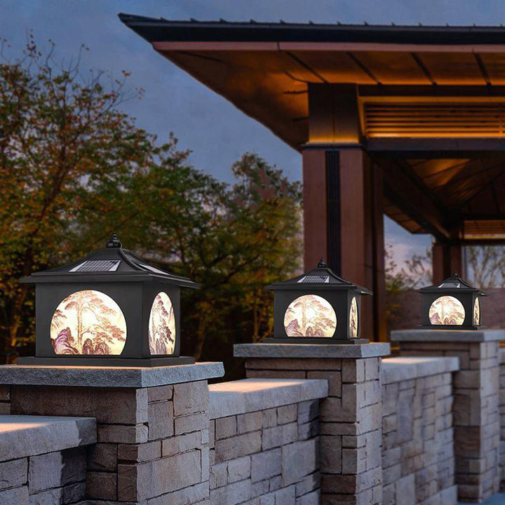 Traditional Chinese Solar Waterproof Iron ABS PC Pointed Square Landscape LED Landscape Lighting Outdoor Light For Garden