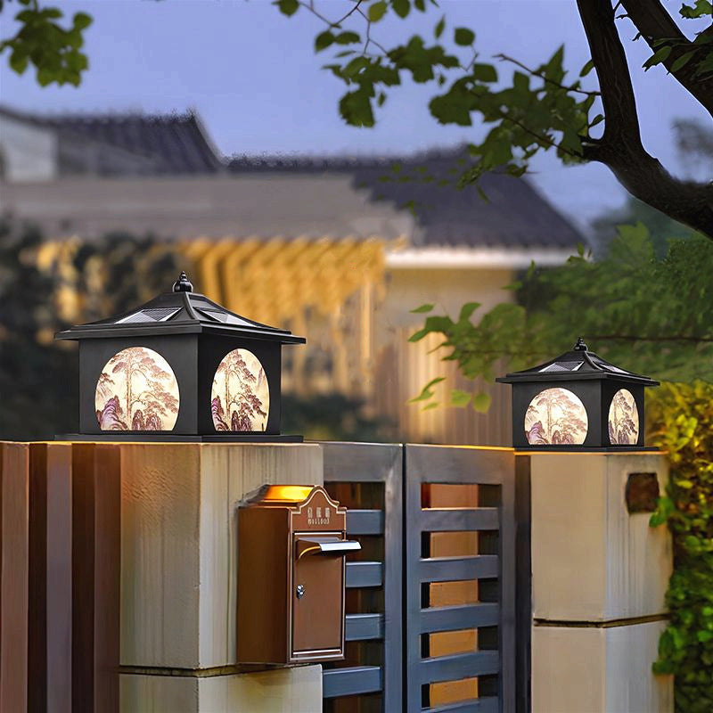 Traditional Chinese Solar Waterproof Iron ABS PC Pointed Square Landscape LED Landscape Lighting Outdoor Light For Garden