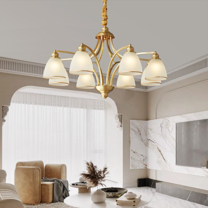 Modern Mid-century Copper Glass Bell 3/5/6/8/10 Light Chandeliers For Living Room