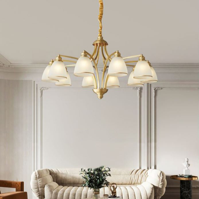 Modern Mid-century Copper Glass Bell 3/5/6/8/10 Light Chandeliers For Living Room