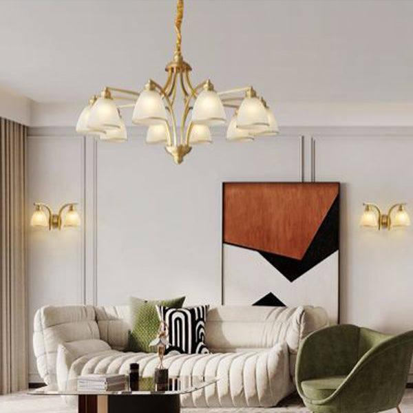 Modern Mid-century Copper Glass Bell 3/5/6/8/10 Light Chandeliers For Living Room