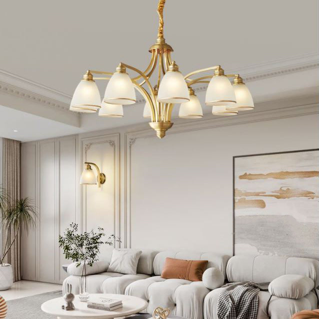 Modern Mid-century Copper Glass Bell 3/5/6/8/10 Light Chandeliers For Living Room