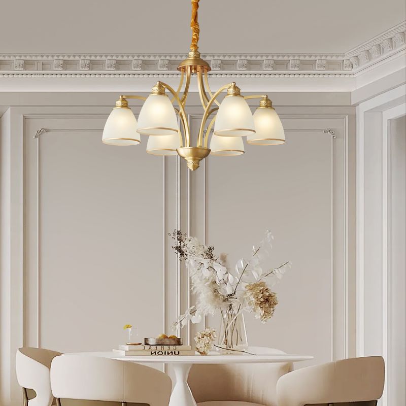 Modern Mid-century Copper Glass Bell 3/5/6/8/10 Light Chandeliers For Living Room