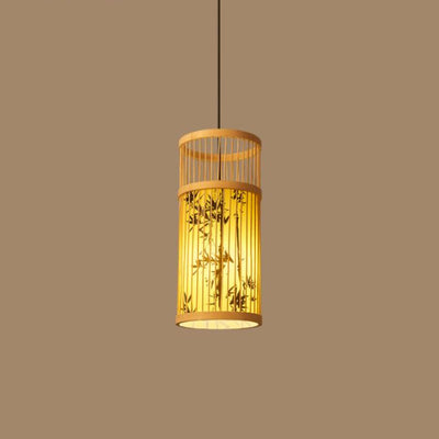 Traditionelle Chinesische Weberei Bambus Pergament Zylinder Blatt 1-Licht Pendelleuchte Für Esszimmer 