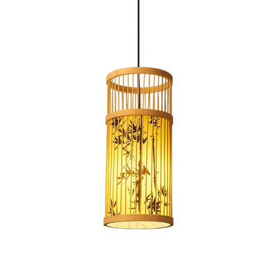 Traditionelle Chinesische Weberei Bambus Pergament Zylinder Blatt 1-Licht Pendelleuchte Für Esszimmer 