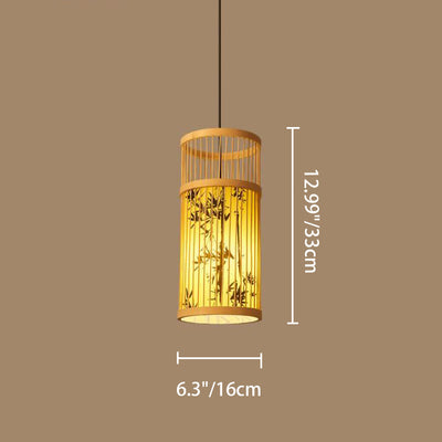Traditionelle Chinesische Weberei Bambus Pergament Zylinder Blatt 1-Licht Pendelleuchte Für Esszimmer 