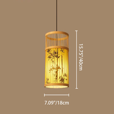Traditionelle Chinesische Weberei Bambus Pergament Zylinder Blatt 1-Licht Pendelleuchte Für Esszimmer 