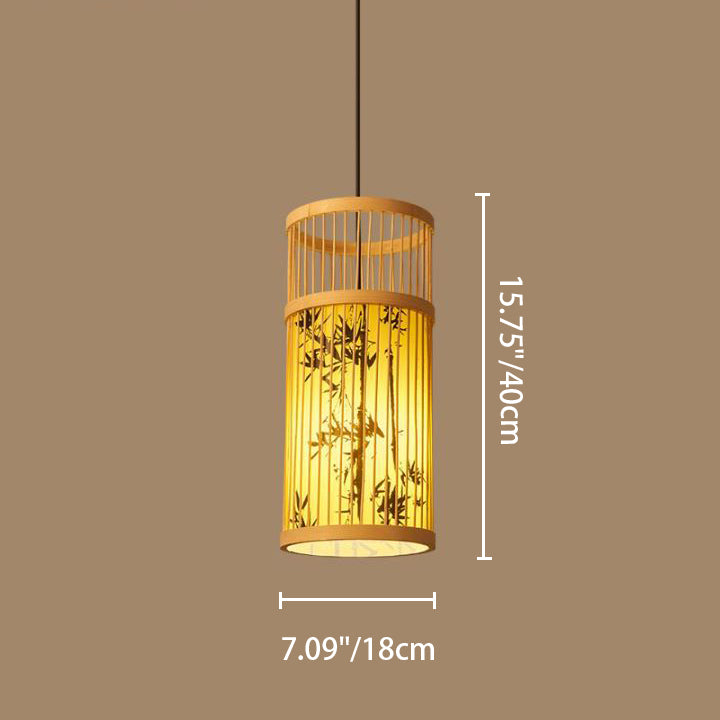 Traditionelle Chinesische Weberei Bambus Pergament Zylinder Blatt 1-Licht Pendelleuchte Für Esszimmer 