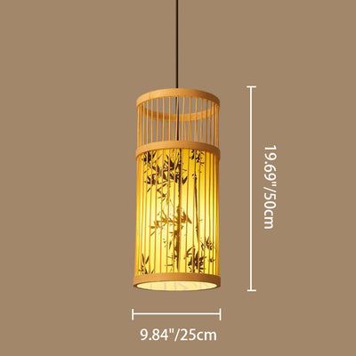 Traditionelle Chinesische Weberei Bambus Pergament Zylinder Blatt 1-Licht Pendelleuchte Für Esszimmer 