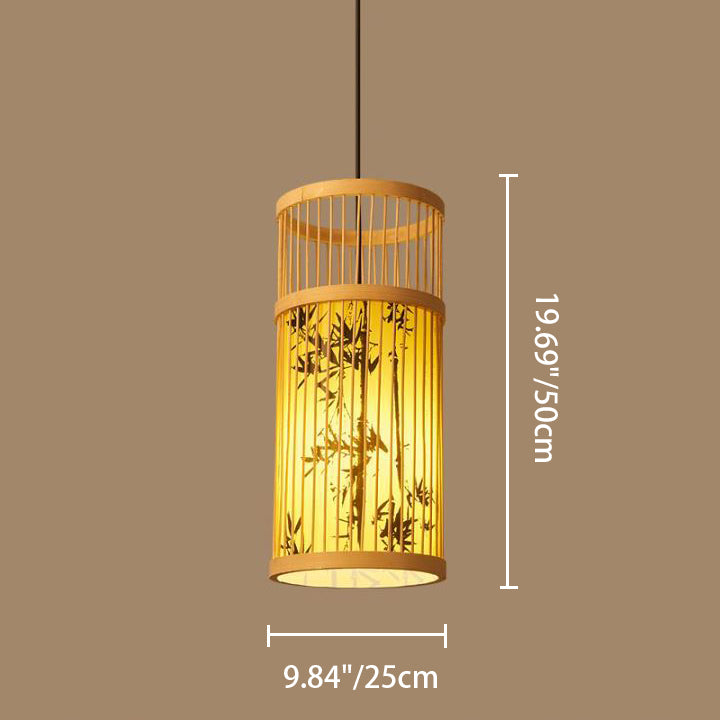 Traditionelle Chinesische Weberei Bambus Pergament Zylinder Blatt 1-Licht Pendelleuchte Für Esszimmer 