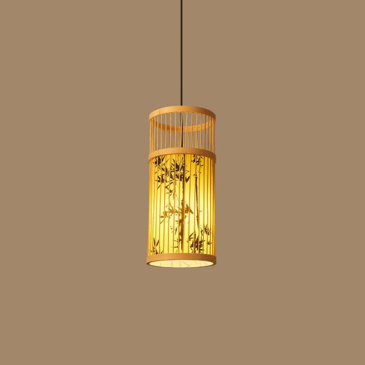 Traditionelle Chinesische Weberei Bambus Pergament Zylinder Blatt 1-Licht Pendelleuchte Für Esszimmer 