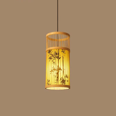Traditionelle Chinesische Weberei Bambus Pergament Zylinder Blatt 1-Licht Pendelleuchte Für Esszimmer 