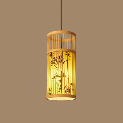 Traditionelle Chinesische Weberei Bambus Pergament Zylinder Blatt 1-Licht Pendelleuchte Für Esszimmer 