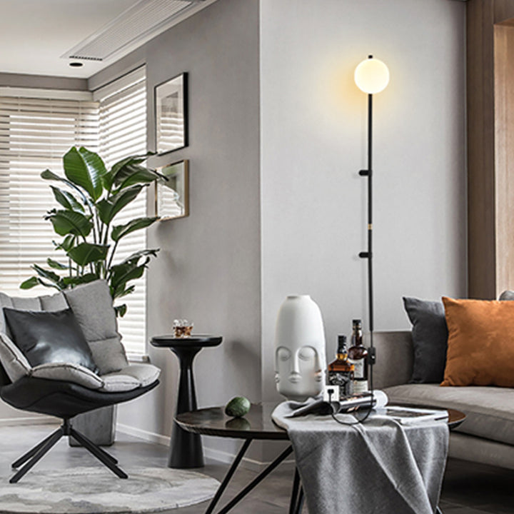 Modern Minimalist Ball Hardware Glass Ball Long Pole 1-Light Wall Sconce Lamp For Bedside