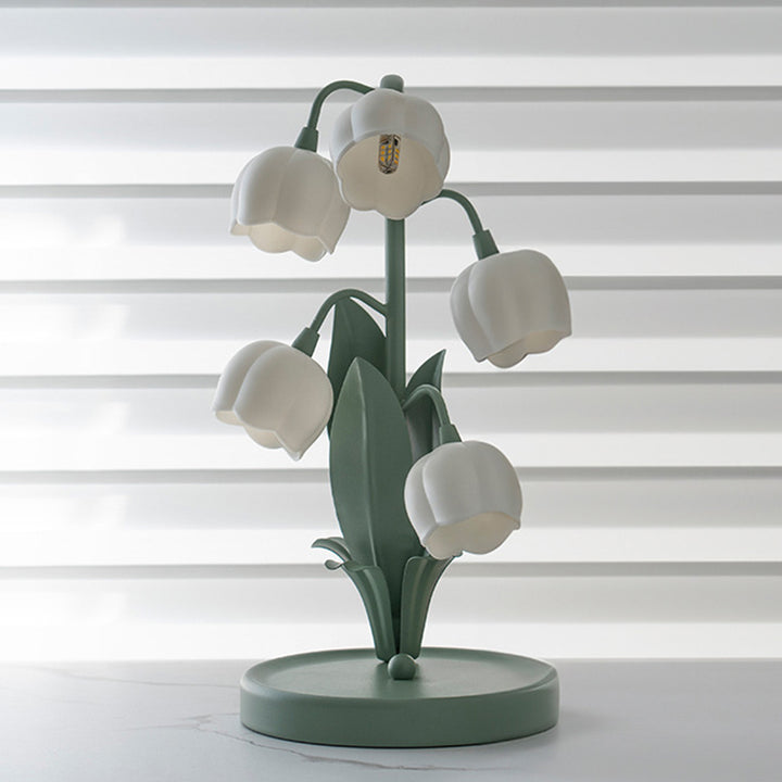 Lámpara de mesa de 5 luces USB con florales de vidrio y hierro francés tradicional para mesita de noche 