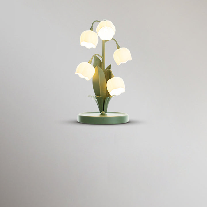 Lámpara de mesa de 5 luces USB con florales de vidrio y hierro francés tradicional para mesita de noche 