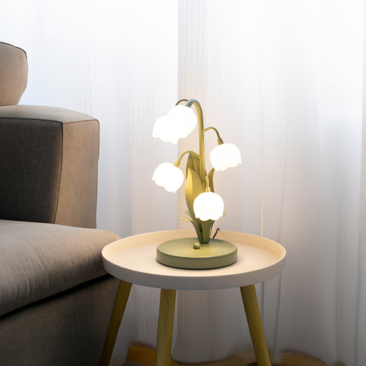 Lámpara de mesa de 5 luces USB con florales de vidrio y hierro francés tradicional para mesita de noche 