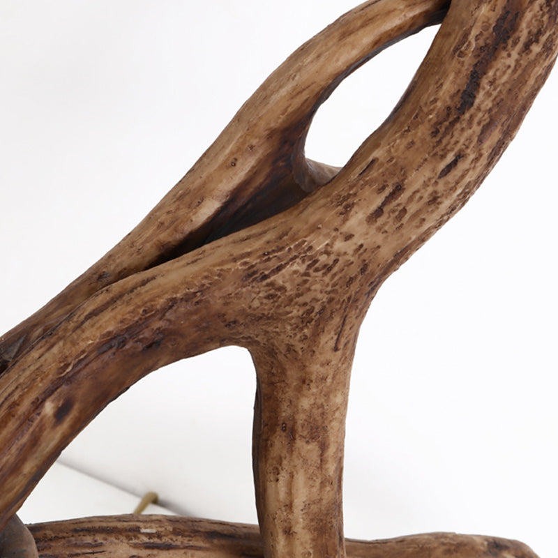 Lampe de table à 1 lumière avec cylindre en résine de tissu rustique traditionnel et cornes de cerf pour salon 