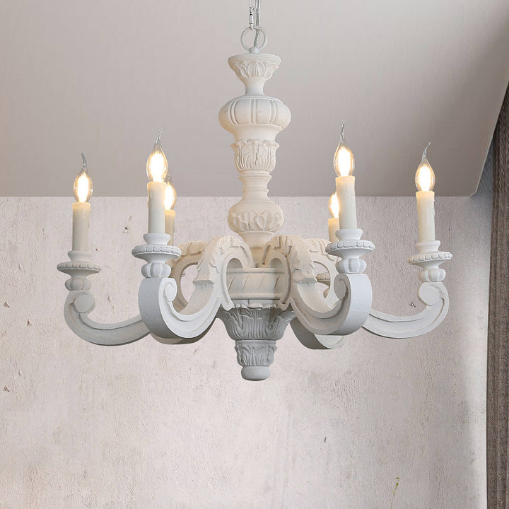 Chandeliers Traditionnels en Forme de Bougies en Bois Vintage à 5/6/8 Lumières pour Salon 