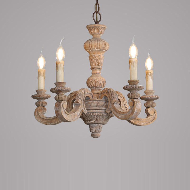 Chandeliers Traditionnels en Forme de Bougies en Bois Vintage à 5/6/8 Lumières pour Salon 