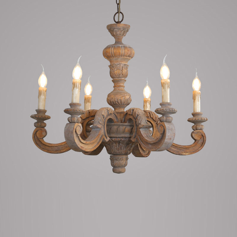 Chandeliers Traditionnels en Forme de Bougies en Bois Vintage à 5/6/8 Lumières pour Salon 