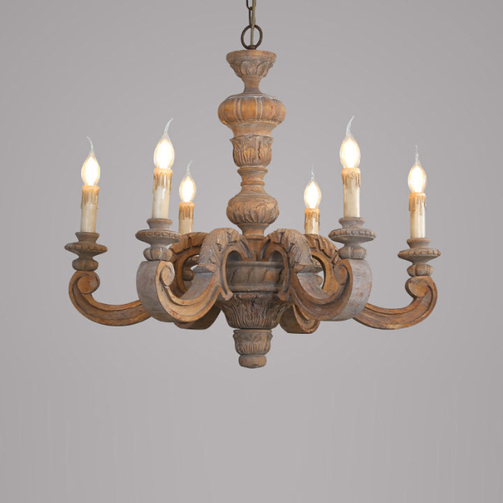 Chandeliers Traditionnels en Forme de Bougies en Bois Vintage à 5/6/8 Lumières pour Salon 