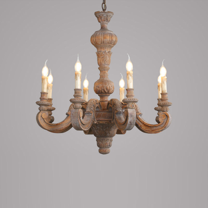 Chandeliers Traditionnels en Forme de Bougies en Bois Vintage à 5/6/8 Lumières pour Salon 
