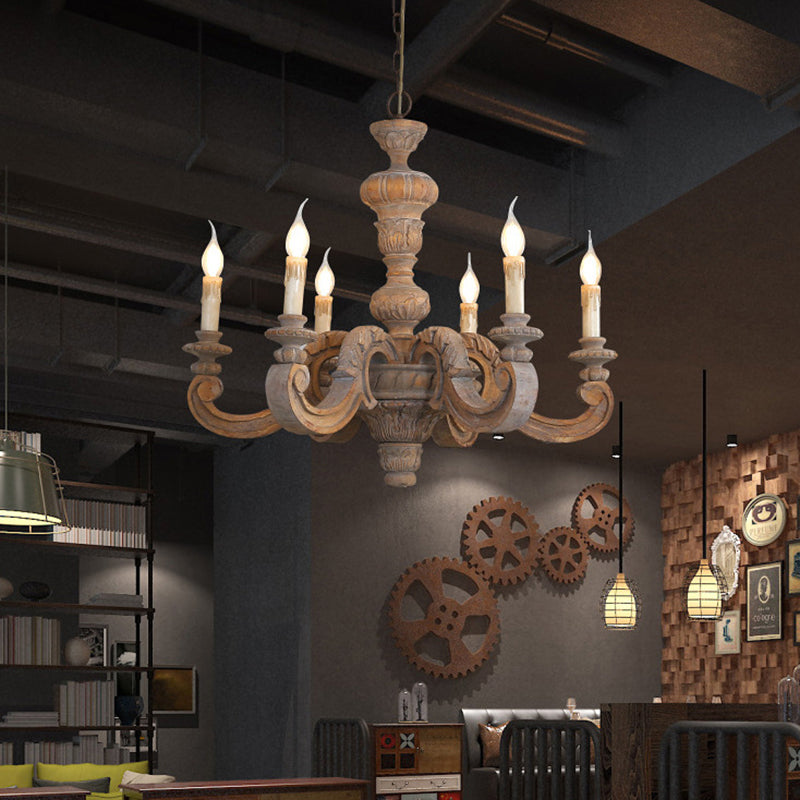 Chandeliers Traditionnels en Forme de Bougies en Bois Vintage à 5/6/8 Lumières pour Salon 