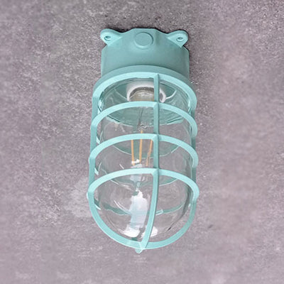 Zeitgenössische industrielle wasserdichte Aluminiumlegierung Glaszylinderkäfig 1-Licht Halbeinbau-Deckenleuchte für Außenbereich Terrasse 