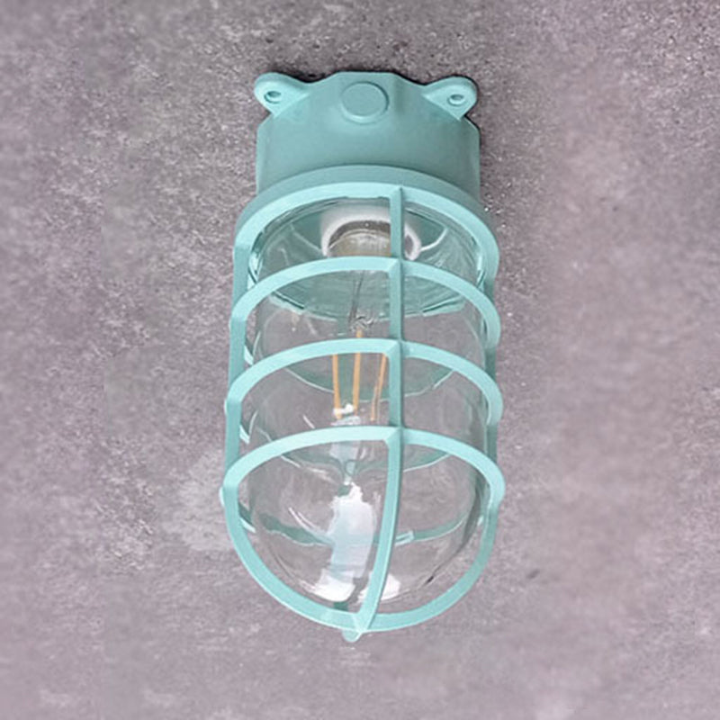 Zeitgenössische industrielle wasserdichte Aluminiumlegierung Glaszylinderkäfig 1-Licht Halbeinbau-Deckenleuchte für Außenbereich Terrasse 