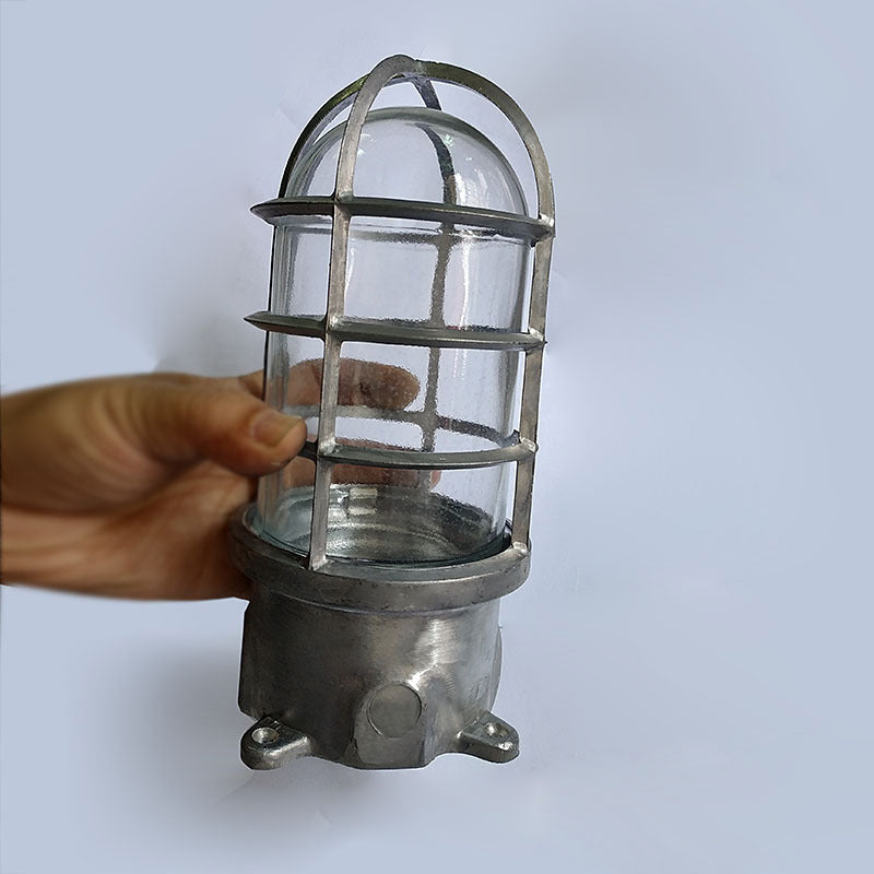 Zeitgenössische industrielle wasserdichte Aluminiumlegierung Glaszylinderkäfig 1-Licht Halbeinbau-Deckenleuchte für Außenbereich Terrasse 