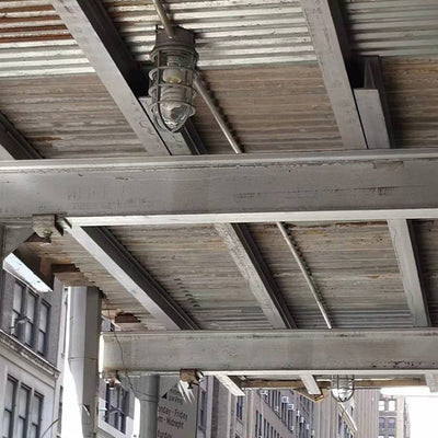 Zeitgenössische industrielle wasserdichte Aluminiumlegierung Glaszylinderkäfig 1-Licht Halbeinbau-Deckenleuchte für Außenbereich Terrasse 