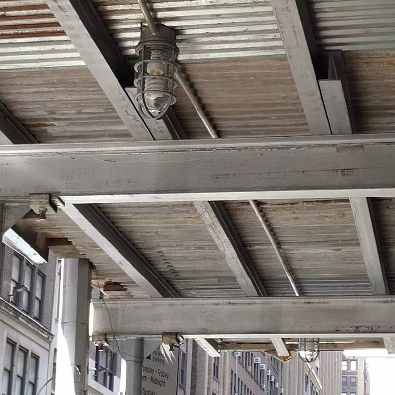 Zeitgenössische industrielle wasserdichte Aluminiumlegierung Glaszylinderkäfig 1-Licht Halbeinbau-Deckenleuchte für Außenbereich Terrasse 