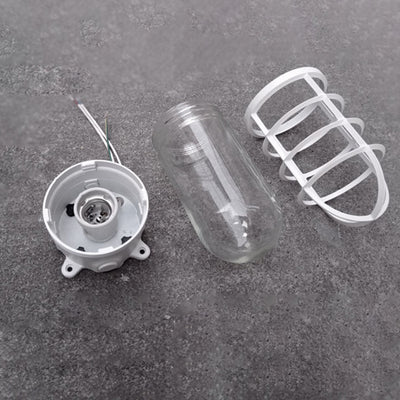 Zeitgenössische industrielle wasserdichte Aluminiumlegierung Glaszylinderkäfig 1-Licht Halbeinbau-Deckenleuchte für Außenbereich Terrasse 