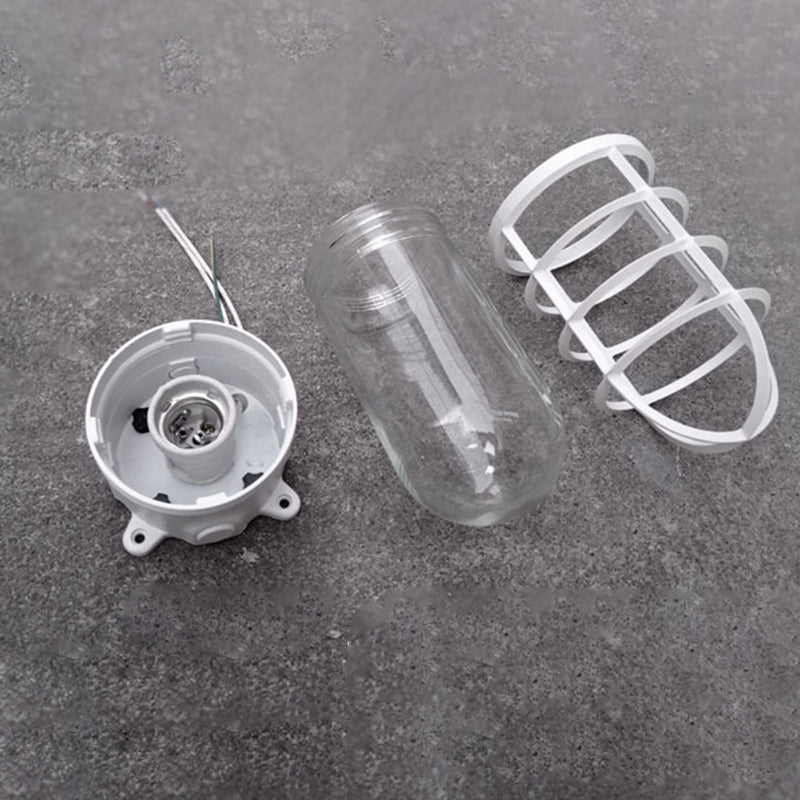 Zeitgenössische industrielle wasserdichte Aluminiumlegierung Glaszylinderkäfig 1-Licht Halbeinbau-Deckenleuchte für Außenbereich Terrasse 