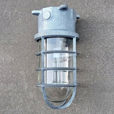 Zeitgenössische industrielle wasserdichte Aluminiumlegierung Glaszylinderkäfig 1-Licht Halbeinbau-Deckenleuchte für Außenbereich Terrasse 