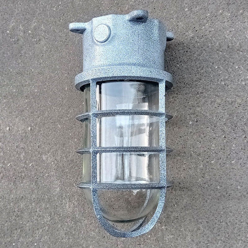 Zeitgenössische industrielle wasserdichte Aluminiumlegierung Glaszylinderkäfig 1-Licht Halbeinbau-Deckenleuchte für Außenbereich Terrasse 