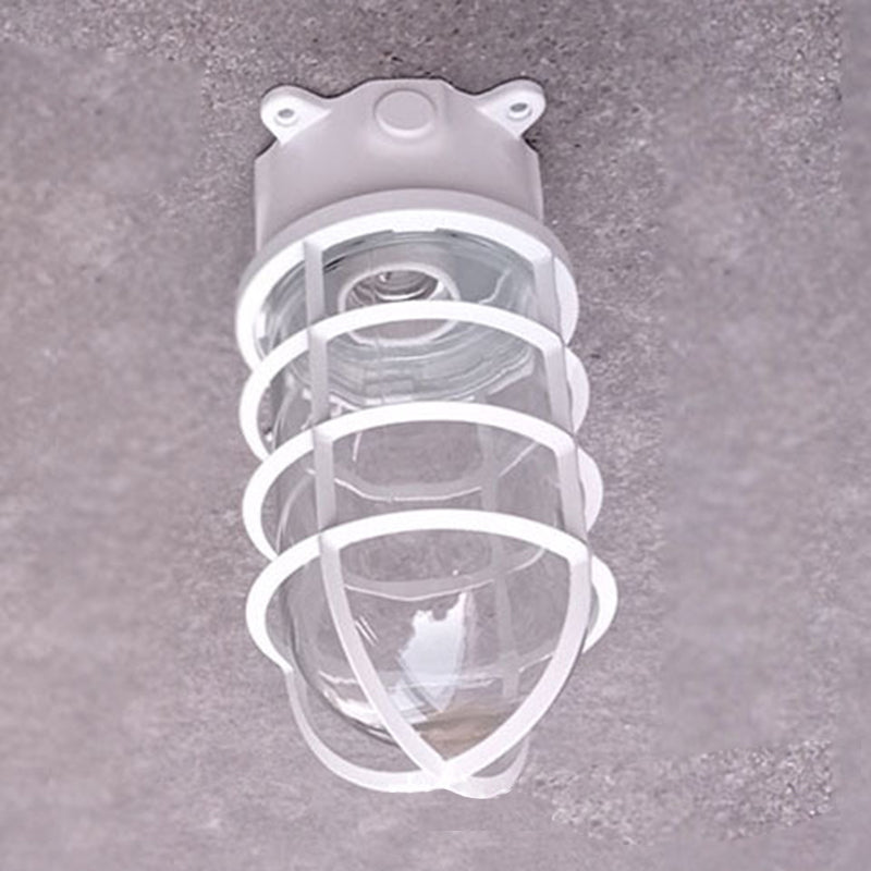 Zeitgenössische industrielle wasserdichte Aluminiumlegierung Glaszylinderkäfig 1-Licht Halbeinbau-Deckenleuchte für Außenbereich Terrasse 