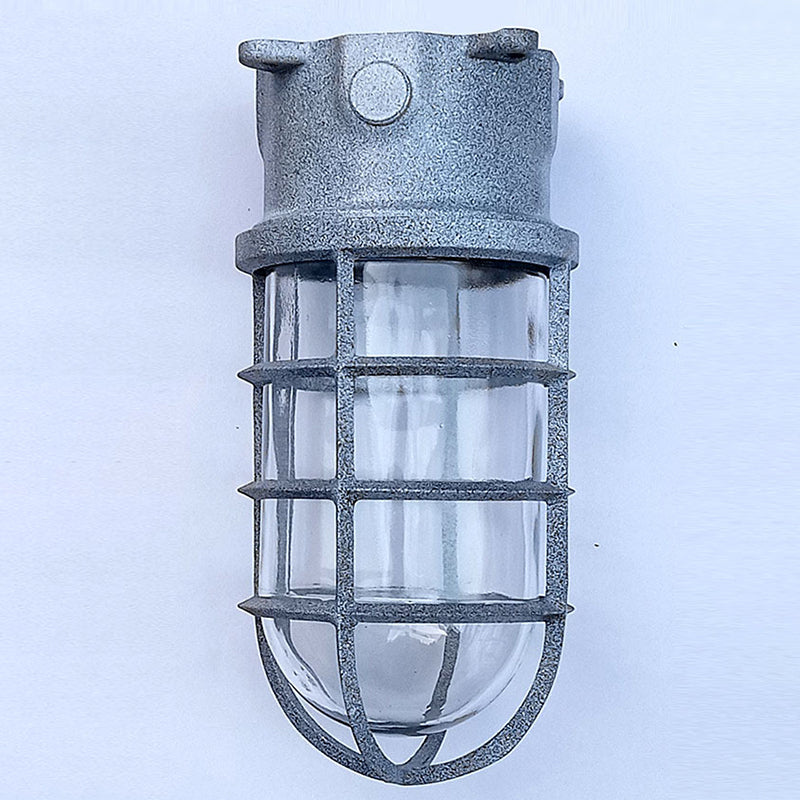 Zeitgenössische industrielle wasserdichte Aluminiumlegierung Glaszylinderkäfig 1-Licht Halbeinbau-Deckenleuchte für Außenbereich Terrasse 