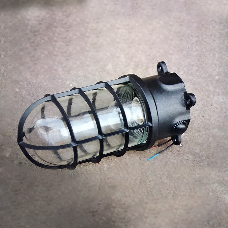 Zeitgenössische industrielle wasserdichte Aluminiumlegierung Glaszylinderkäfig 1-Licht Halbeinbau-Deckenleuchte für Außenbereich Terrasse 